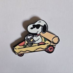 Snoopy Driving Pizza Car Enamel Pin - Yellow and Black